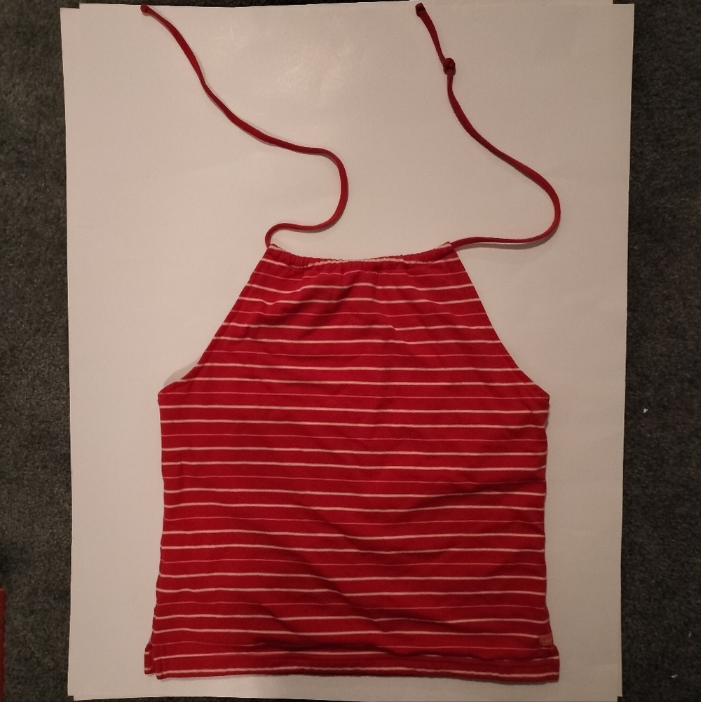 Y2K American Eagle Outfitters Red and White Striped Halter Top